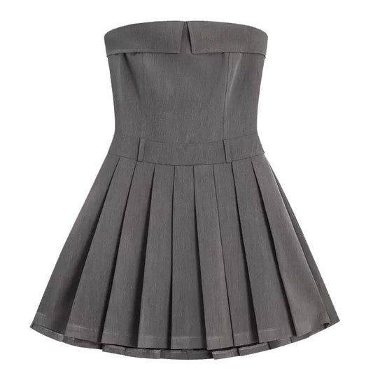 Grey Pleated Mini Dress