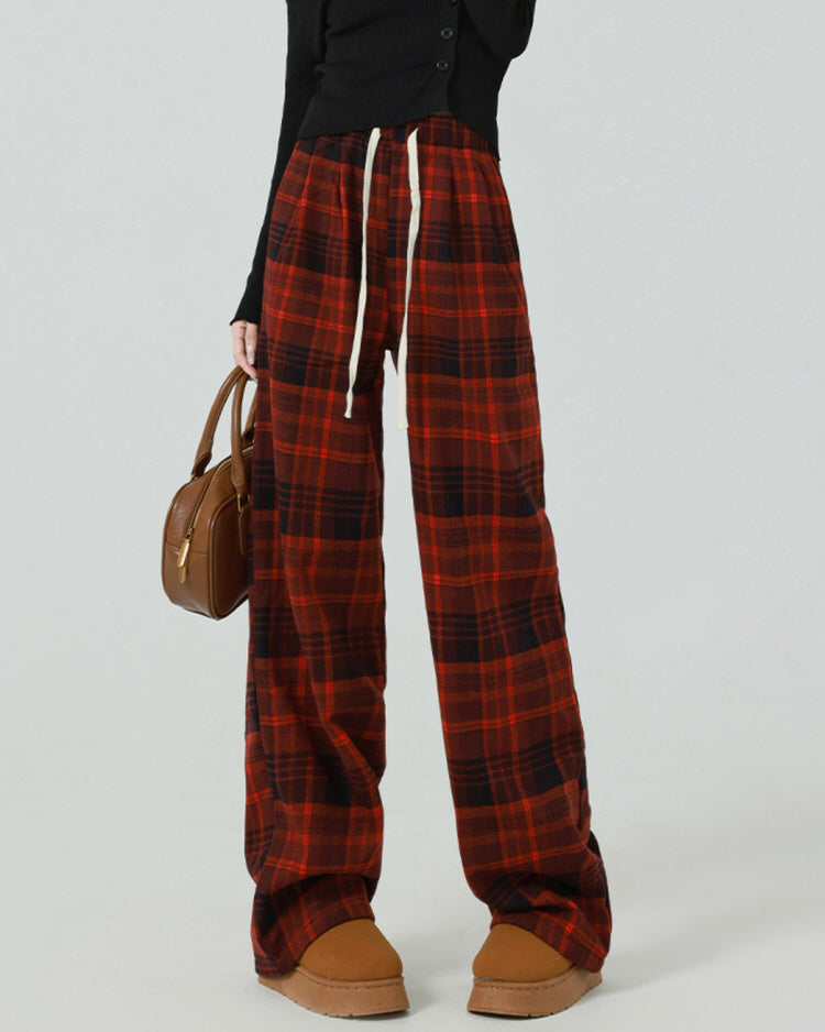 Casual Red Plaid Pants