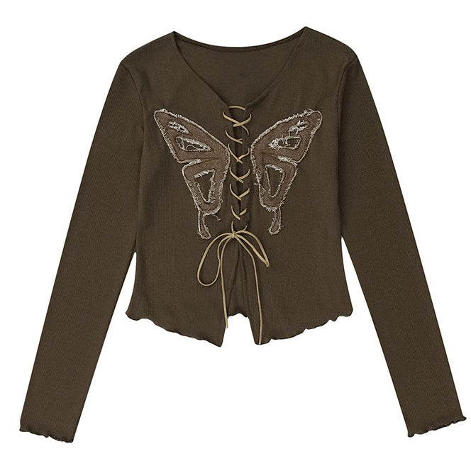 Brown Lace Butterfly Top