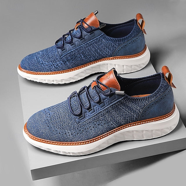 Lightweight Men's with Beige Knit Sneakers Shoes Lace-Up