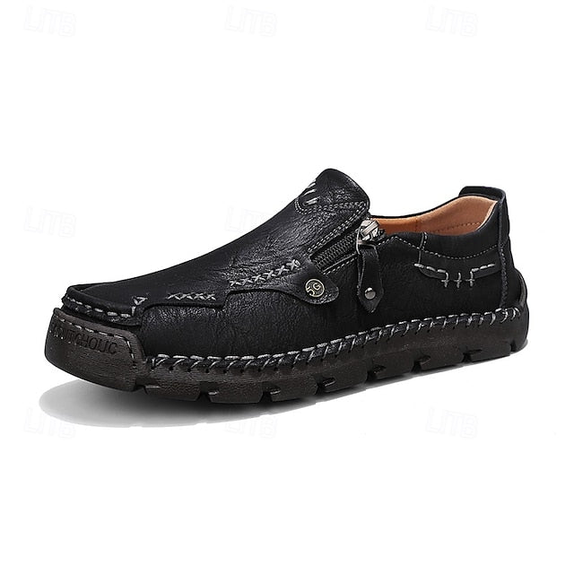 Slip-On Side Loafers Zipper with Brown Men's Faux Leather