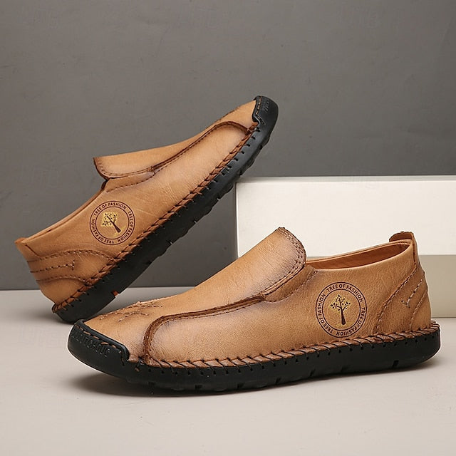 Moccasins Leather Genuine – Men's Beige Faux Handmade