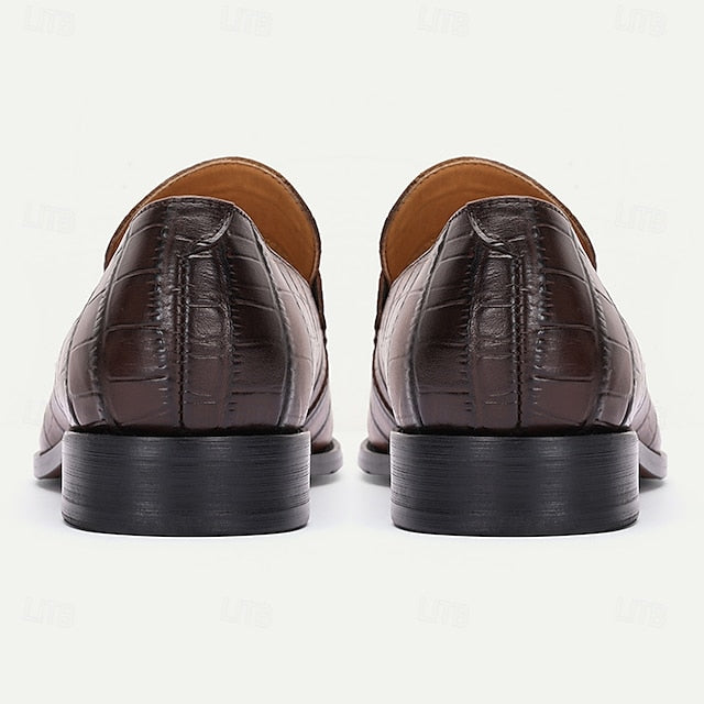 Shoes Leather Pattern Crocodile Classic Dress - Brown Men's