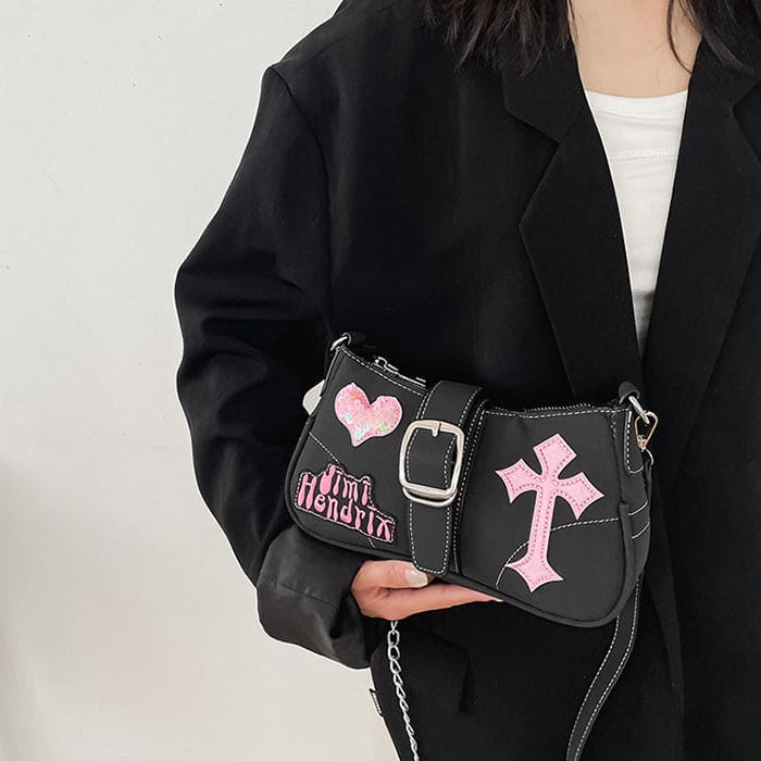 Heart Cross Baguette Bag - Standart / Black - Handbags