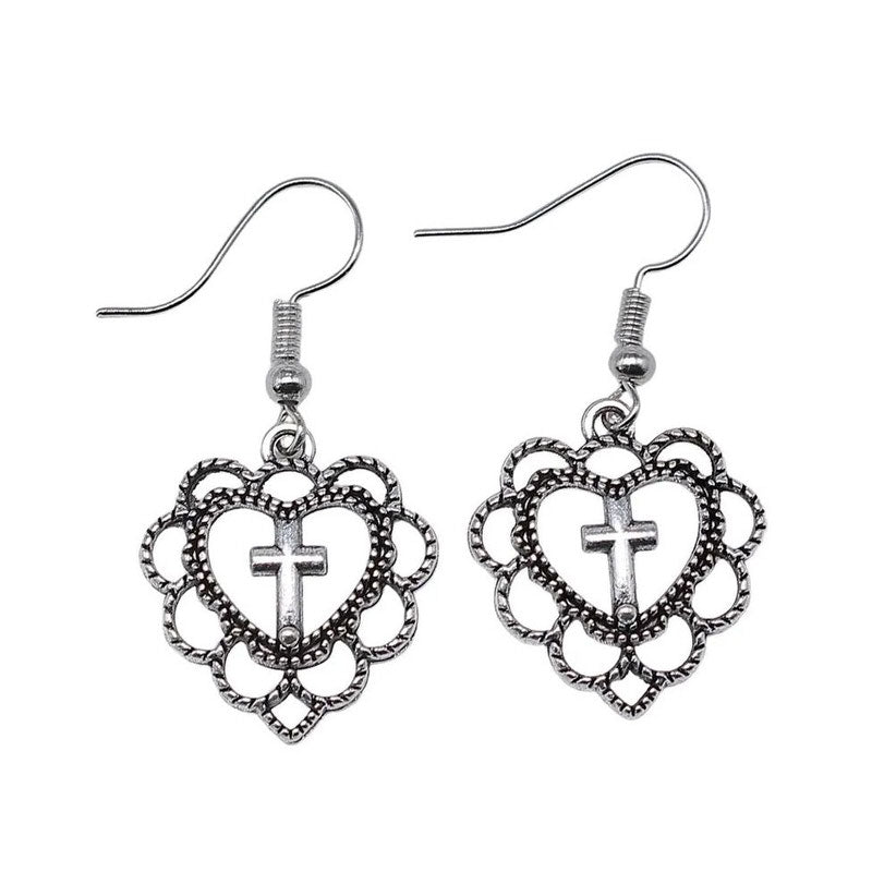 Elegant Love Heart Cross Earrings