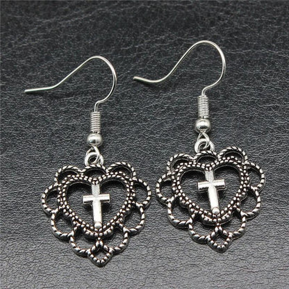 Elegant Love Heart Cross Earrings