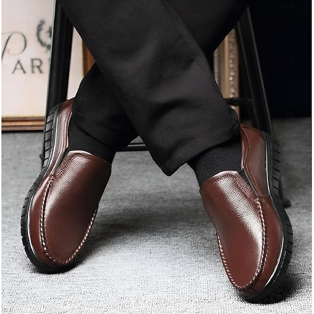 Men's Black Slip-On Premium Decorative Loafers with Cowhide