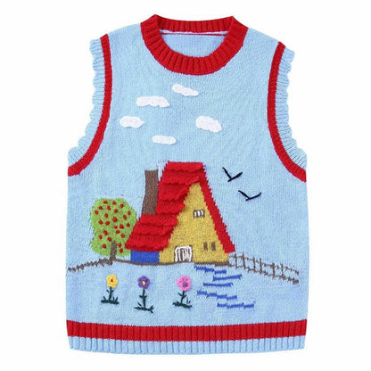 Cartoon House Knit Vest