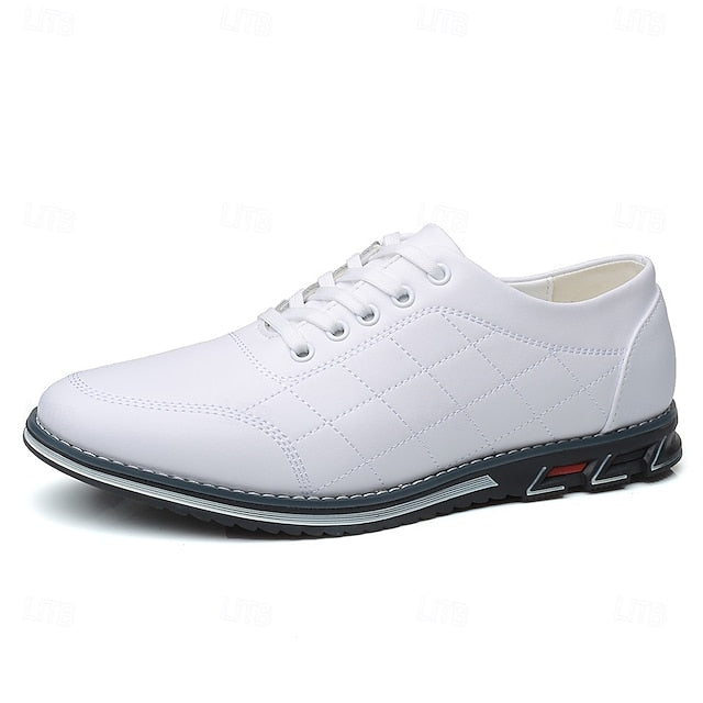 Men's Stylish Lace-Up Quilted Faux Blue Sneakers - Leather