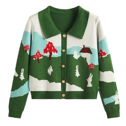 Cute Green Mushroom Collar Cardigan