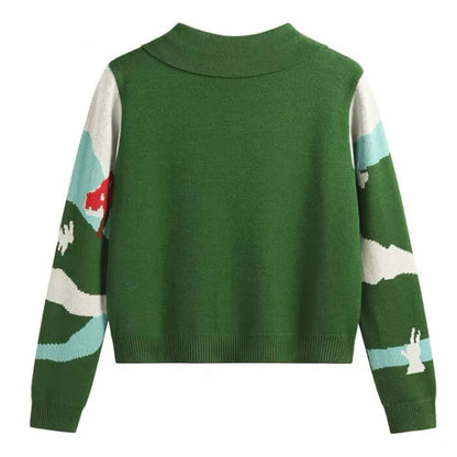 Cute Green Mushroom Collar Cardigan