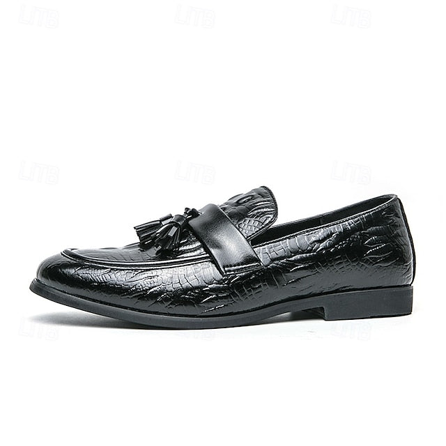 Men's Leather Loafers with Crocodile Embossed Faux Green