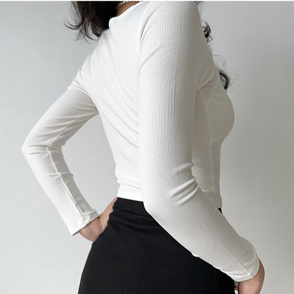 Knot Tie Ribbed Long Sleeve Top