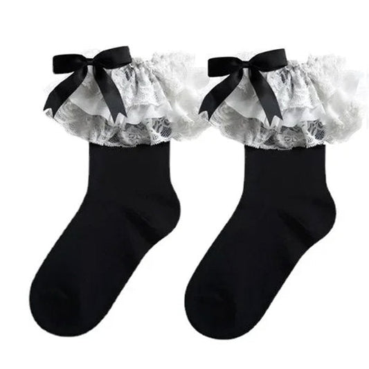 Lolita Lace Ruffle Bow Socks