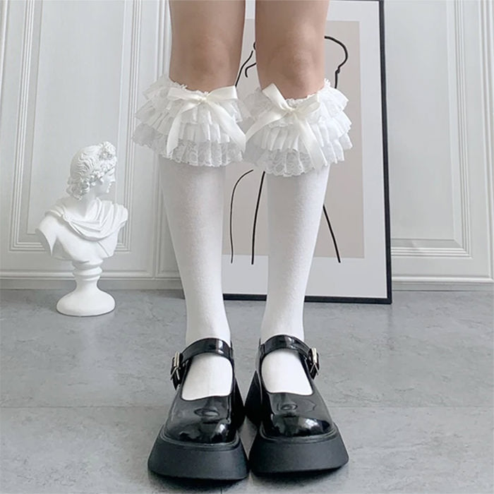 Lolita Lace Ruffle Bow Socks