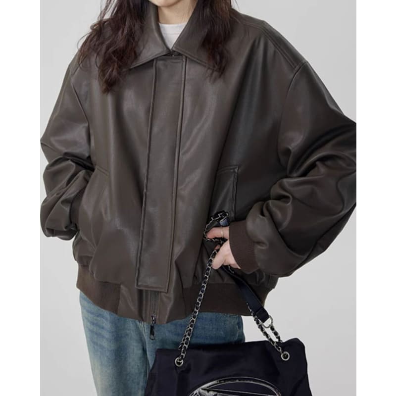 Leather Bomber Jacket - Jackets