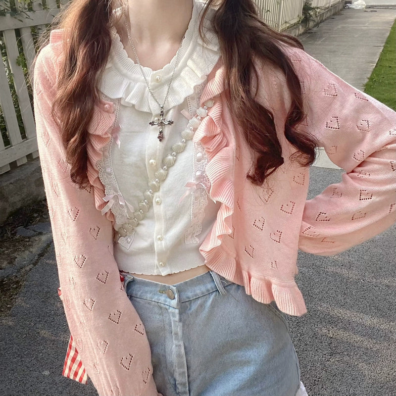 Cute Cozy Ruffled Heart Cardigan