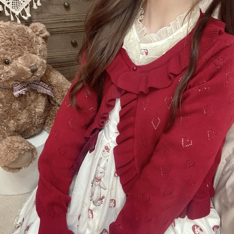 Cute Cozy Ruffled Heart Cardigan