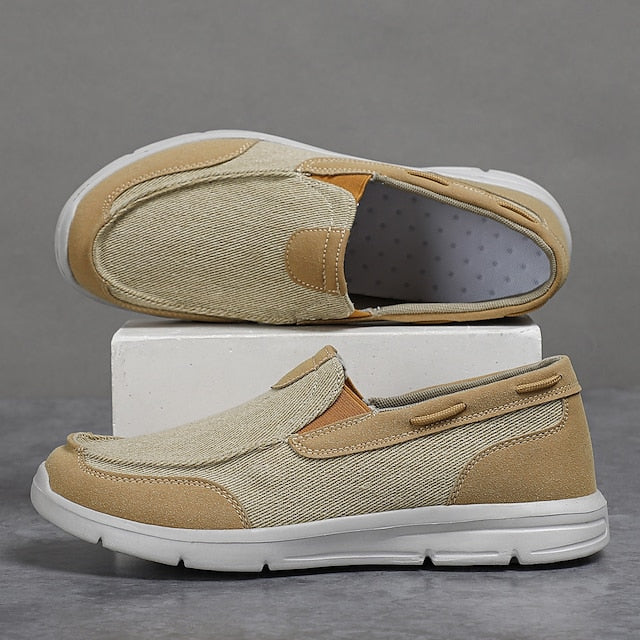 Beige Men's Slip-On Canvas Lightweight Loafers –