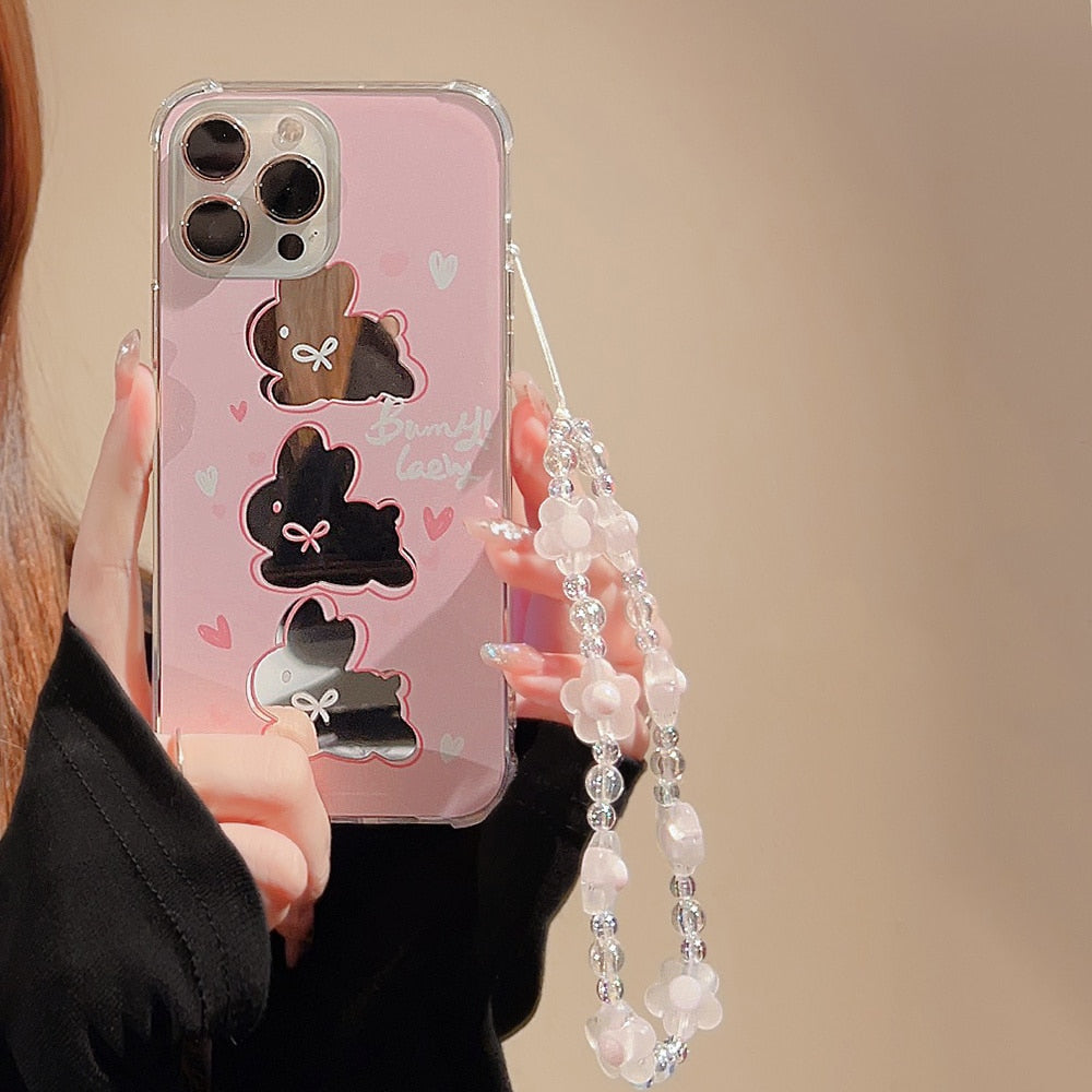 Mirrored bunny iphone case & chain - bunny - chain - iphone - kawaii - phone case