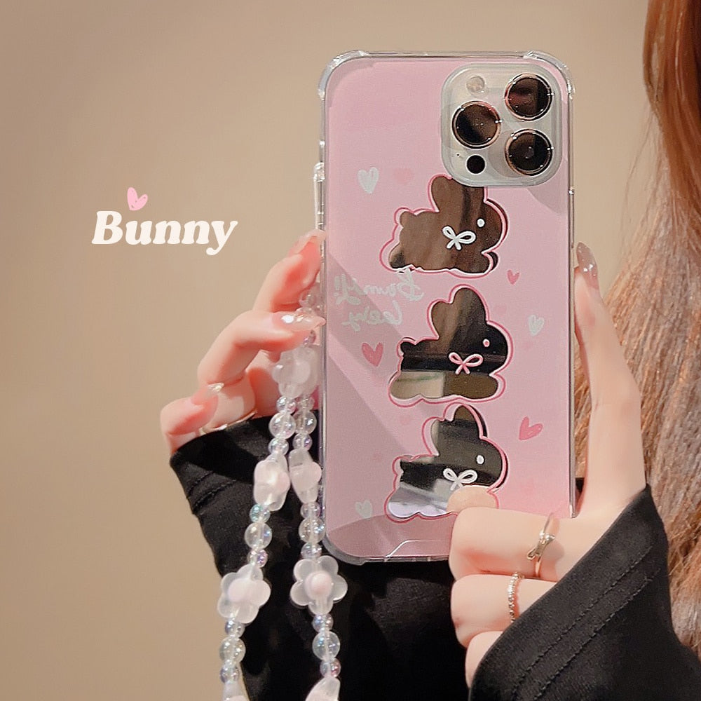 Mirrored bunny iphone case & chain - bunny - chain - iphone - kawaii - phone case