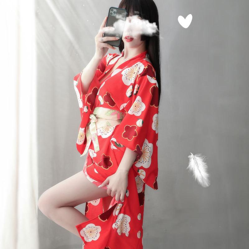 Red Sakura Print Kimono Lingerie Nightdress