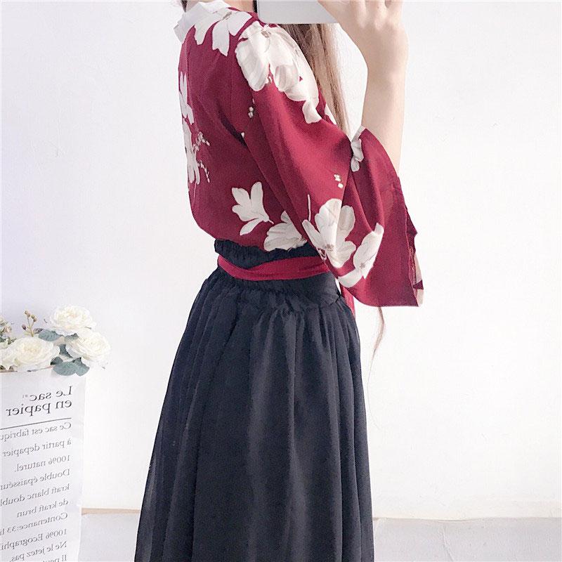 Floral Red Black Hanfu Costume Set