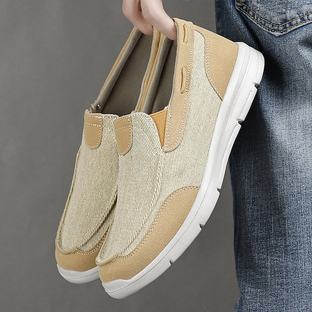 Beige Men's Slip-On Canvas Lightweight Loafers –