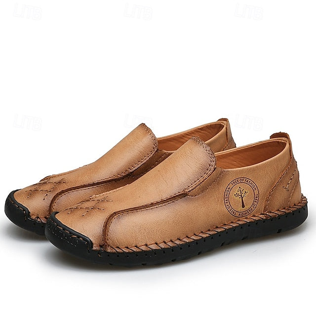 Moccasins Leather Genuine – Men's Beige Faux Handmade