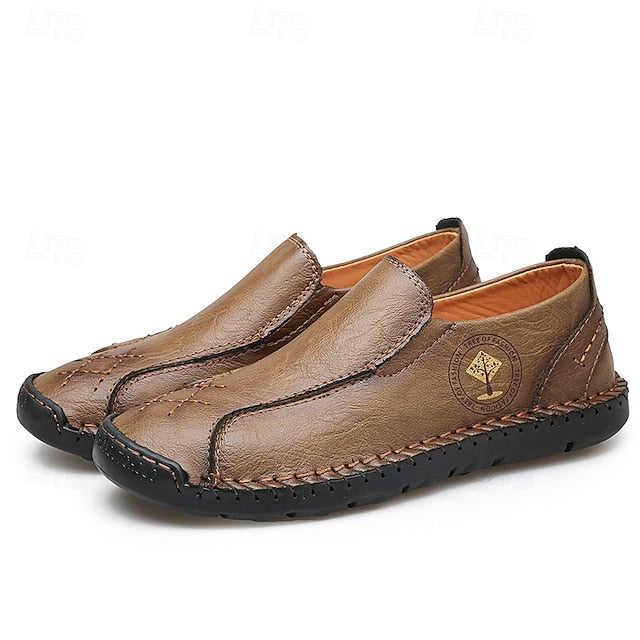 Moccasins Leather Genuine – Men's Beige Faux Handmade