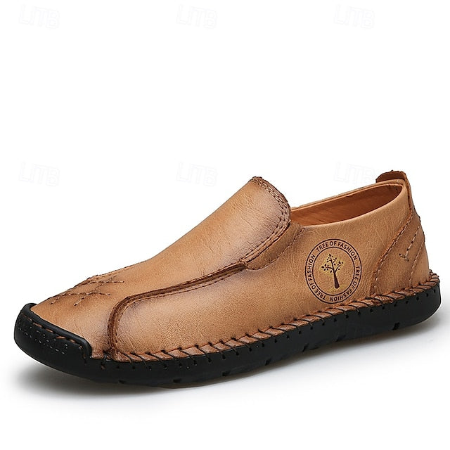 Moccasins Leather Genuine – Men's Beige Faux Handmade