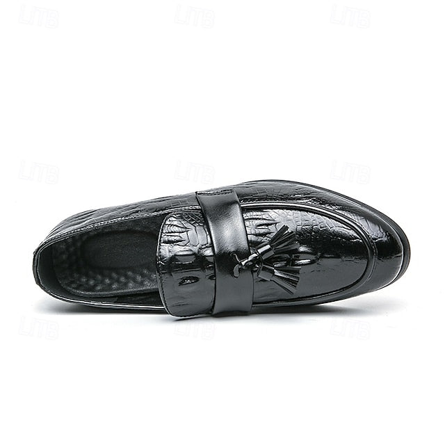 Men's Leather Loafers with Crocodile Embossed Faux Green