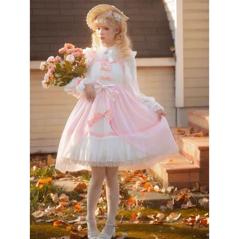 Pink Bow Lolita Sweet Dress - Modern Hanfu