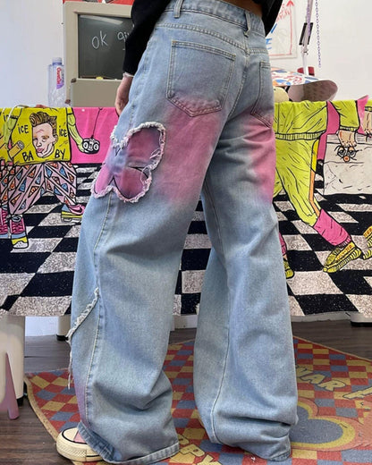 Y2K Pink Butterfly Wide Leg Jeans