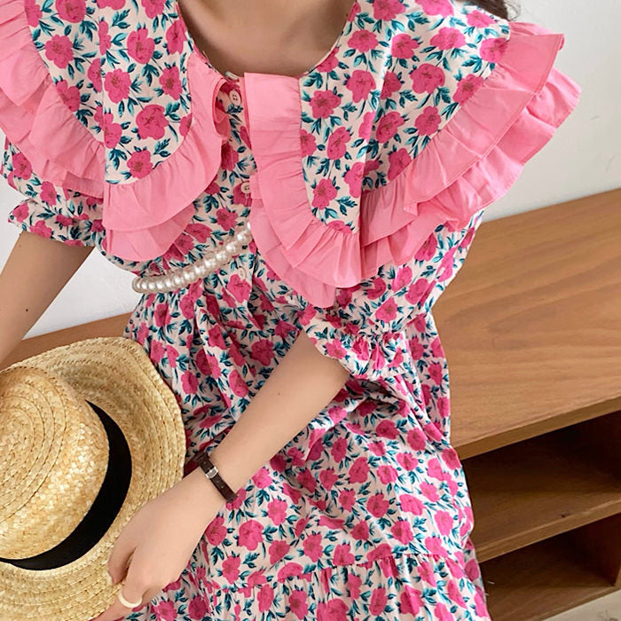 Lace Collar Pink Floral Dress