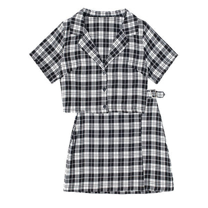 Casual Plaid Top and Skirt Set