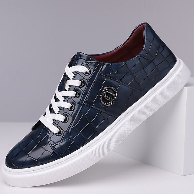 Crocodile Men's Pattern with Leather Sneakers Burgundy Faux