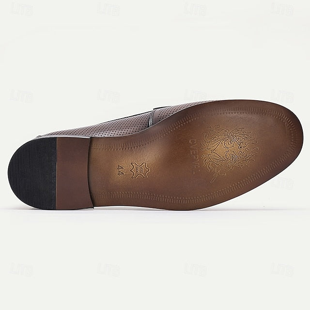 Premium Leather 100% – Black Textured Loafers Men's
