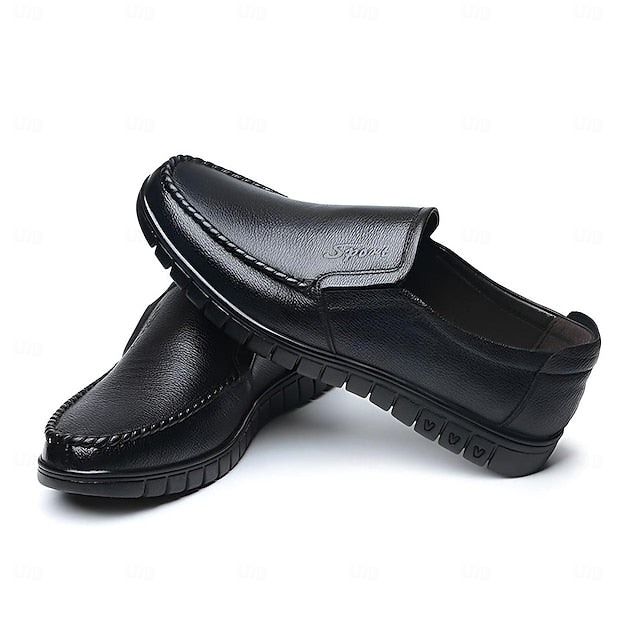 Men's Black Slip-On Premium Decorative Loafers with Cowhide