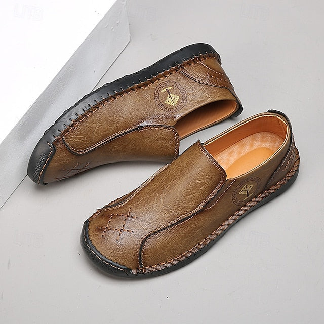 Moccasins Leather Genuine – Men's Beige Faux Handmade