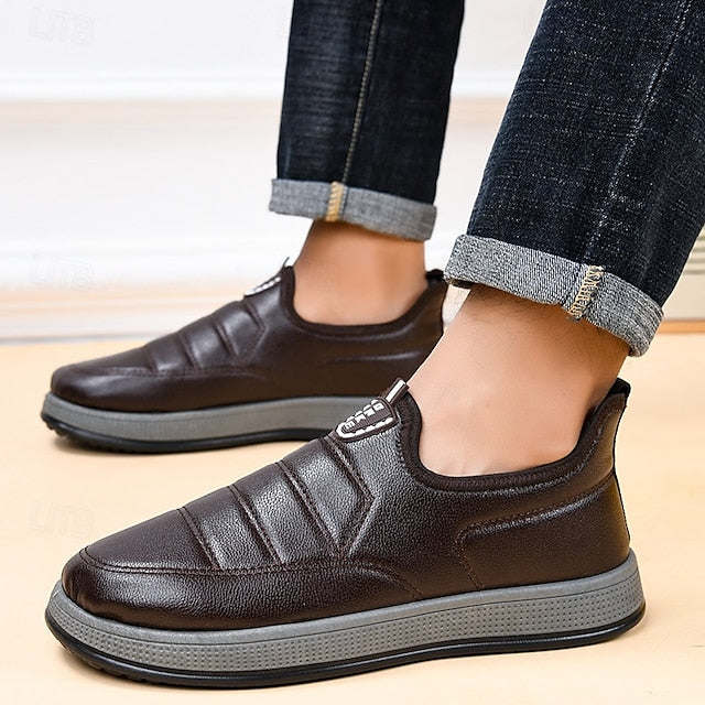 Boots Fleece Slip-Ons Winter Loafers PU lined Men's