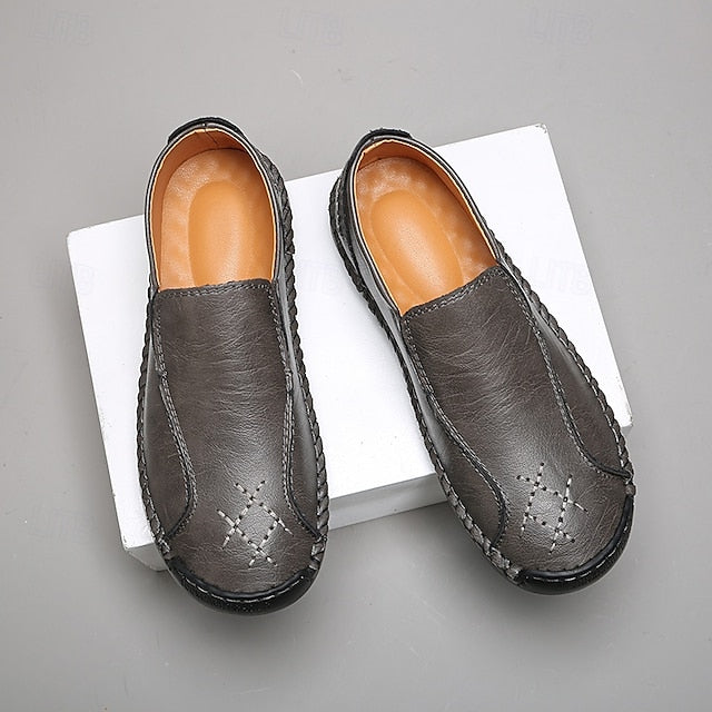 Moccasins Leather Genuine – Men's Beige Faux Handmade