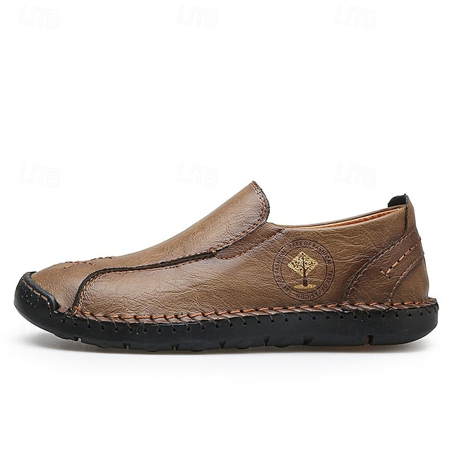 Moccasins Leather Genuine – Men's Beige Faux Handmade