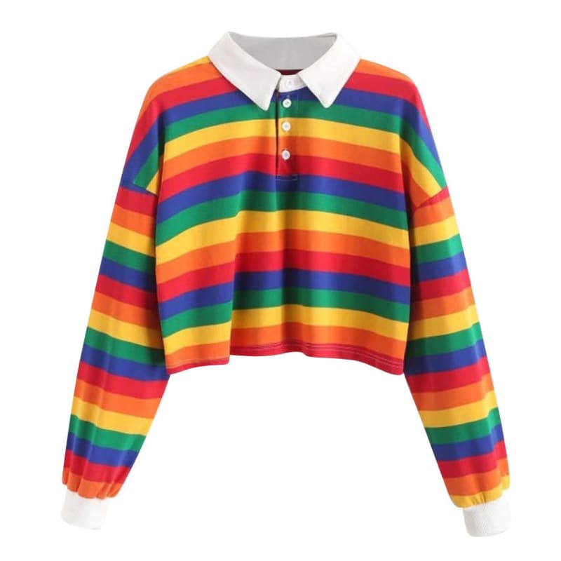 Rainbow Collared Top - Tops