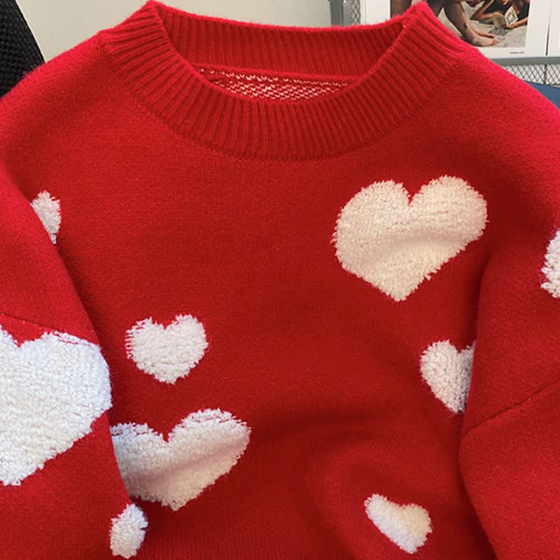 Red Heart Pattern Sweater Knit Slip Dress Set