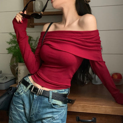 Red Classy Bardot Top