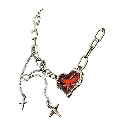 Red Stone Heart Chain Necklace