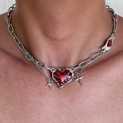 Red Stone Heart Chain Necklace