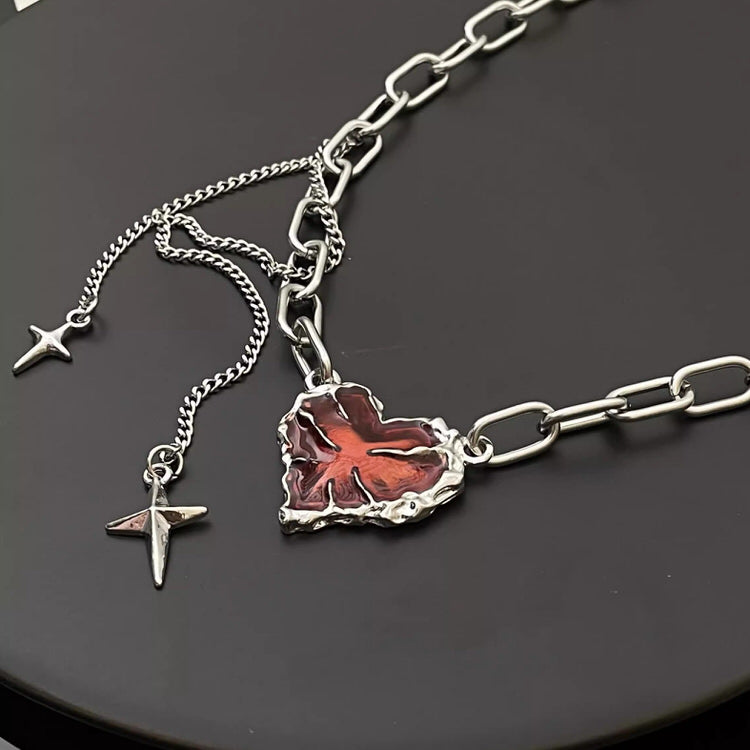 Red Stone Heart Chain Necklace