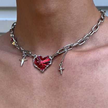 Red Stone Heart Chain Necklace